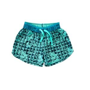 Teal/Navy Blue, Triangle Patterned Athletic Shorts